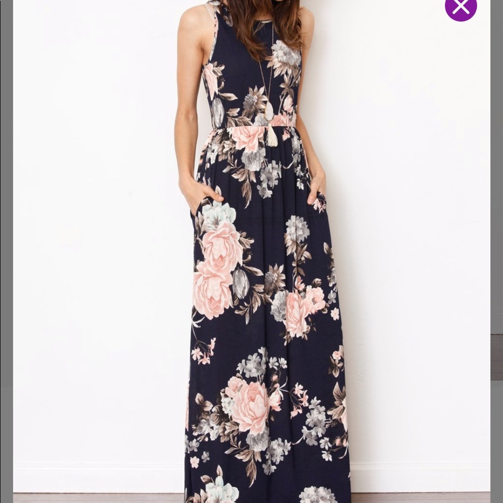 Navy and Pink Floral Maxi Dress